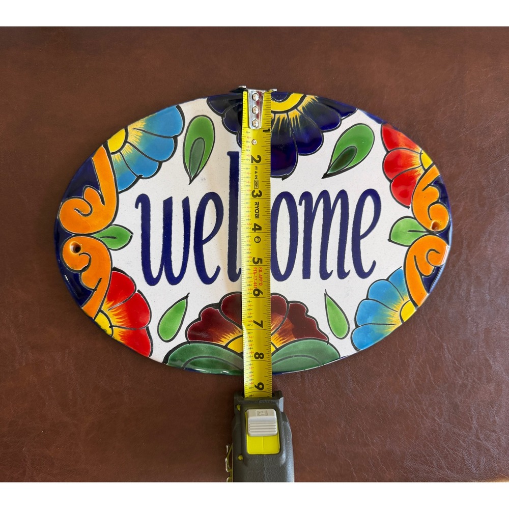 Talavera Welcome Sign Hand Painted Mexican Pottery Floral Ceramic Plaque - Picture 4 of 5